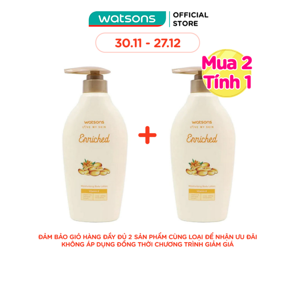 [Mã FMCGWA101 giảm 8% đơn 250K] Sữa Dưỡng Thể Watsons Enriched Moisturising Vitamin E Cấp Ẩm Cho Làn Da Mịn Màng 400ml