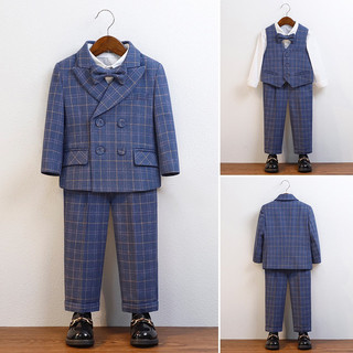 Set vest kẻ xanh cho bé trai kèm nơ