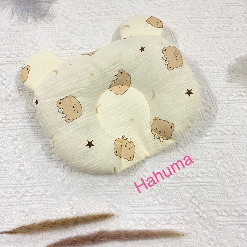 Gối chống bẹp đầu bé sơ sinh Hahuma, gối lõm sơ sinh vải xô thông thoáng
