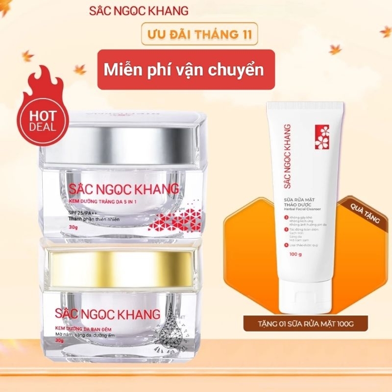 Combo kem dưỡng da ban ngày và ban đêm sắc ngọc khang, làm trắng da, giảm nám tàn nhang và nếp nhăn