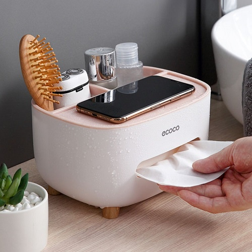 Hộp Đựng Giấy Để Bàn Ecoco Có Giá Để Điện Thoại - Hôp Để Giấy Ăn Các Loại Phòng Khách Nhà Bếp Đa Năng