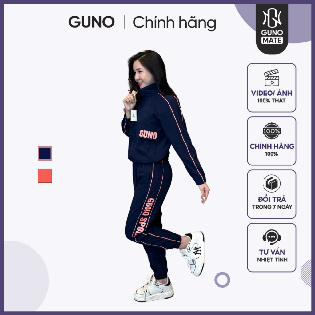 Bộ gió thể thao nữ GUNO SPORT 23DBNU32 sọc logo nho, set đồ thu đông lót lưới dày dặn hàng thethao.vnxk