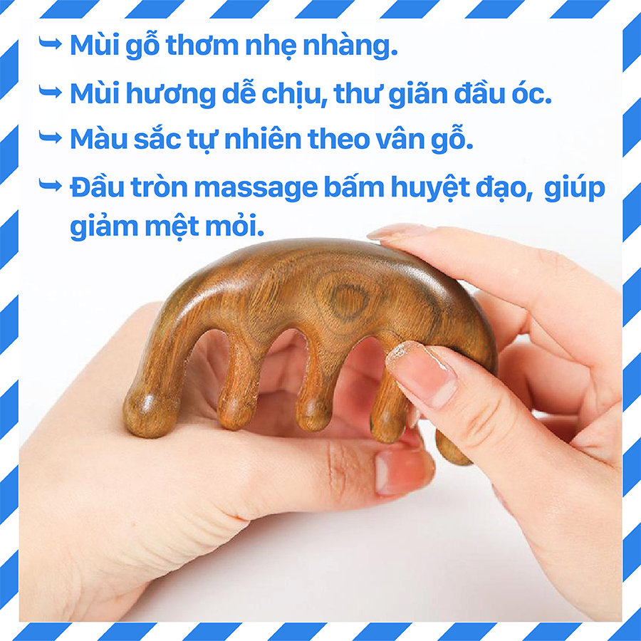 Lược Gỗ Đàn Hương VƯỜN THẢO MỘC Massage Da Đầu,Giảm Đau đầu và Căng thẳng Giúp Thư Giãn Dành Cho Cả Nam và Nữ