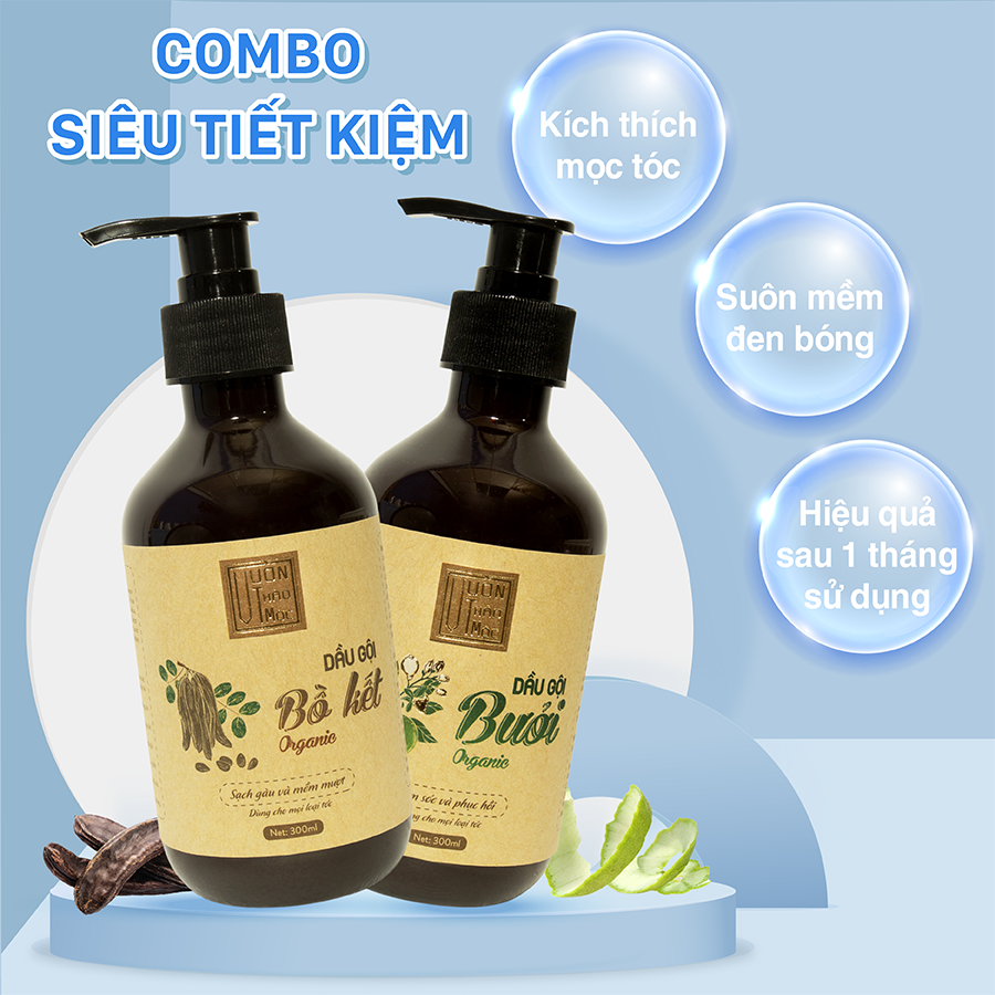 Combo 2 Sản Phẩm Dầu Gội Bồ Kết, Bưởi 300ml VƯỜN THẢO MỘC ORGANIC Chăm Sóc Tóc Suôn Mượt Chắc Khỏe