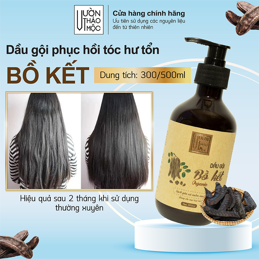 Combo 2 Sản Phẩm Dầu Gội Bồ Kết, Bưởi 300ml VƯỜN THẢO MỘC ORGANIC Chăm Sóc Tóc Suôn Mượt Chắc Khỏe