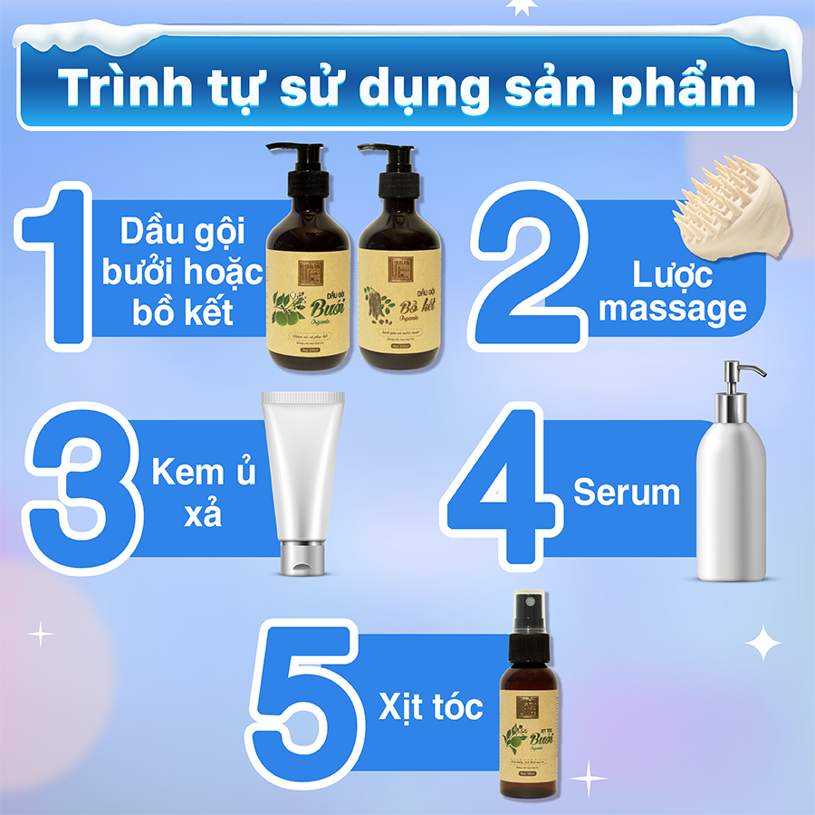 Bộ Dầu Gội Bồ Kết 500ml Xịt Dưỡng Tóc Bưởi 100ml VƯỜN THẢO MỘC ORGANIC Bảo Vệ Mái Tóc Tối Đa Phục Hồi