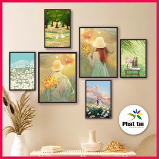 50 set 6 tranh decor vintage, cute, siêu dễ thương, gấu dâu, hồng, cúc, dán tường phòng ngủ, tranh in sắc nét giá rẻ