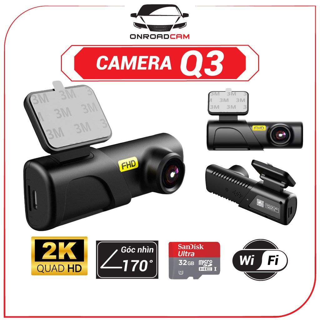 Camera hành trình ô tô Q3: Kết nối wifi, xem trực tiếp trên điện thoại, Độ Phân Giải 2K 2560x1440, Bảo hành 12 tháng