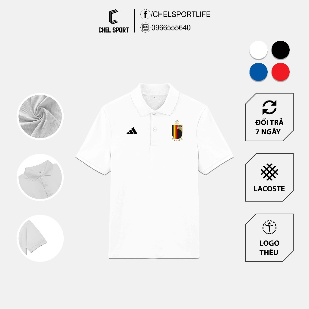 Áo polo logo thêu Bỉ Euro 2024