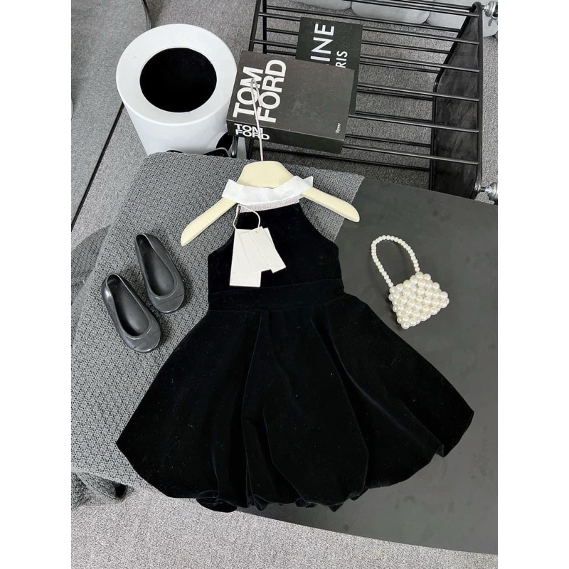 Váy nhung Cổ Yếm nơ xinh cho bé gái 10-30kg