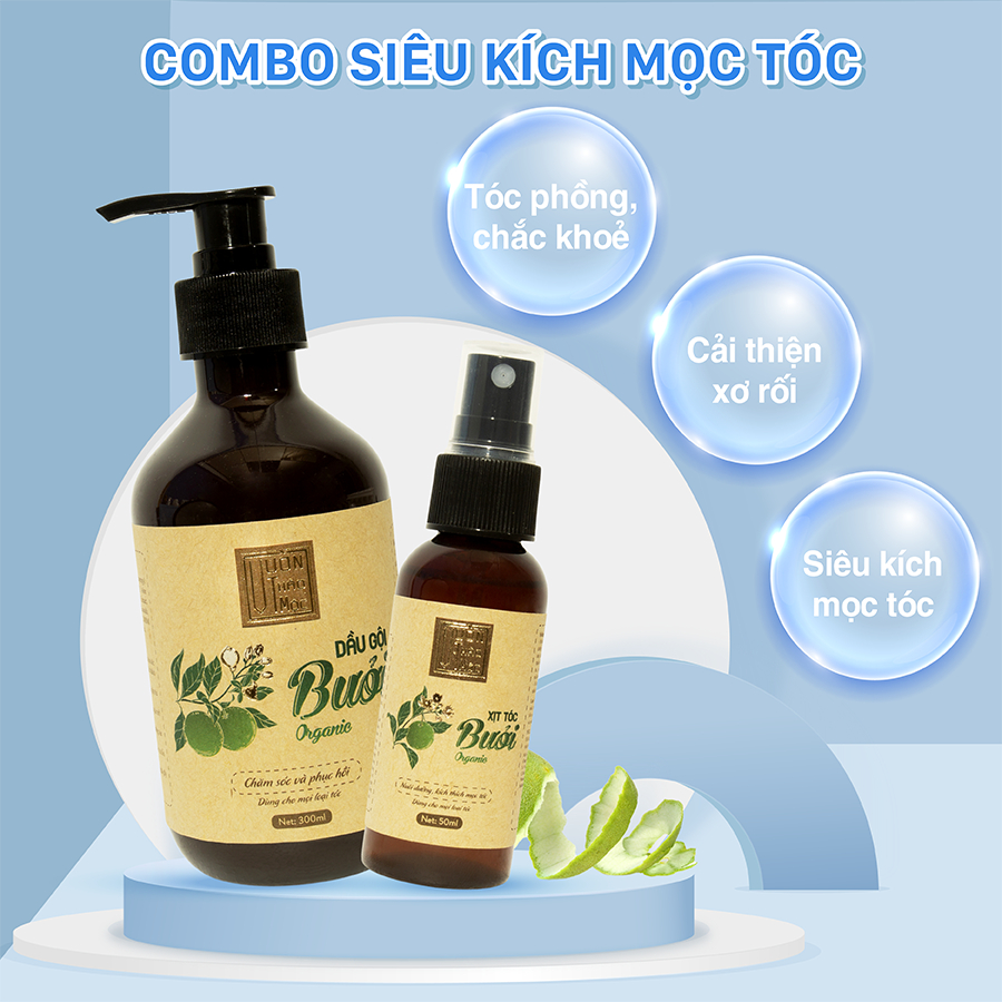 Combo dầu gội đầu bưởi 500ml và xịt tóc bưởi 100ml VƯỜN THẢO MỘC ORGANIC dưỡng tóc chắc khoẻ lưu hương cả ngày