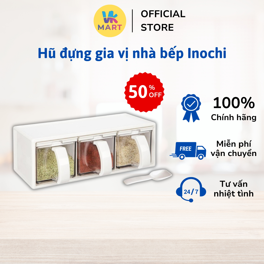 Hộp gia vị, bộ đựng gia vị inochi nhật bản, tặng kèm thìa lấy gia vị