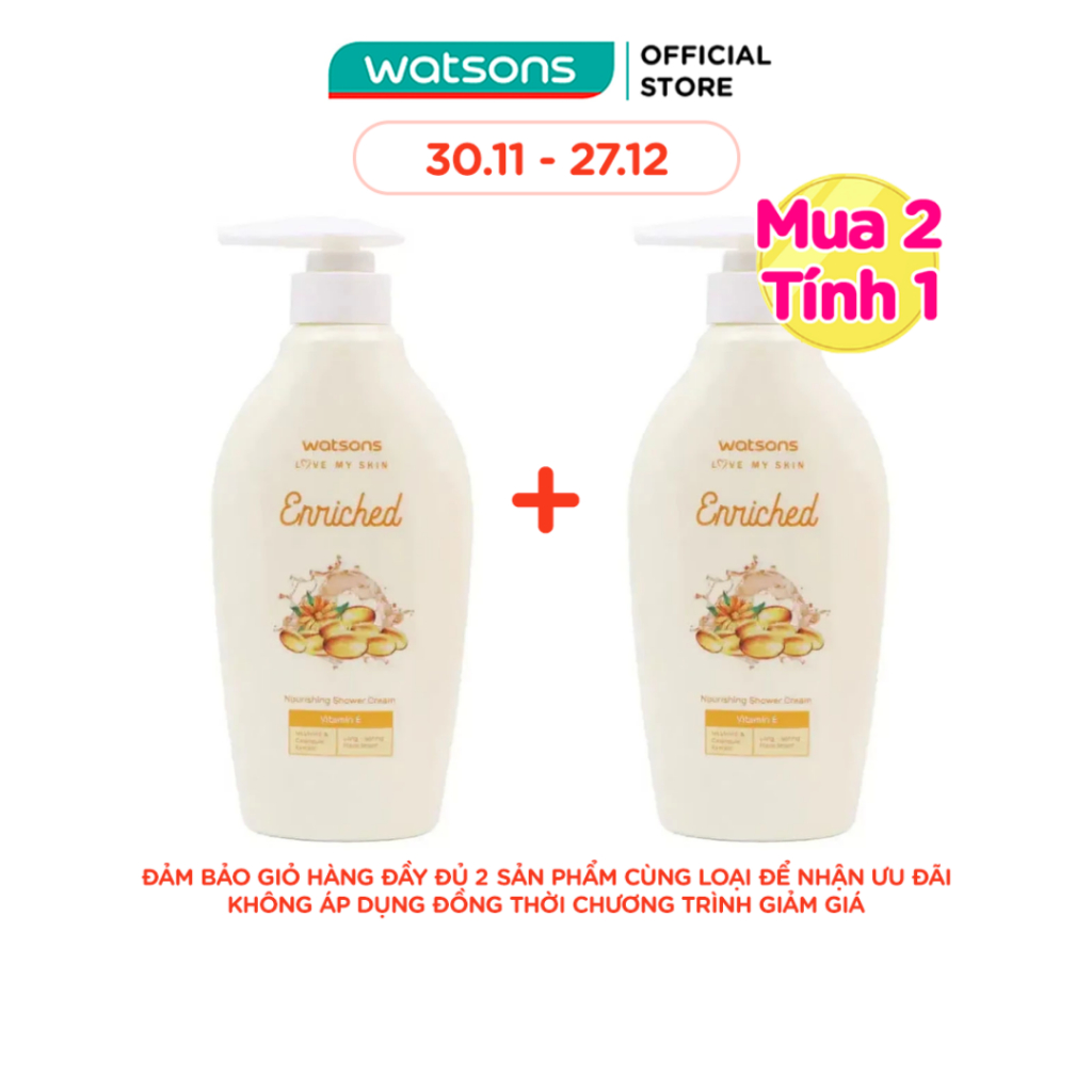 Kem Tắm Watsons Enriched Vitamin E Nourishing Chiết Xuất Vitamin E Nuôi Dưỡng Làn Da 400ml