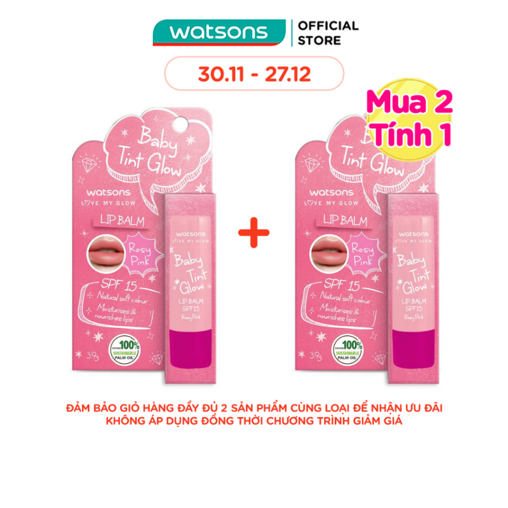 Son Dưỡng Có Màu Watsons Baby Tint Glow Rosy Pink SPF15 3.9g