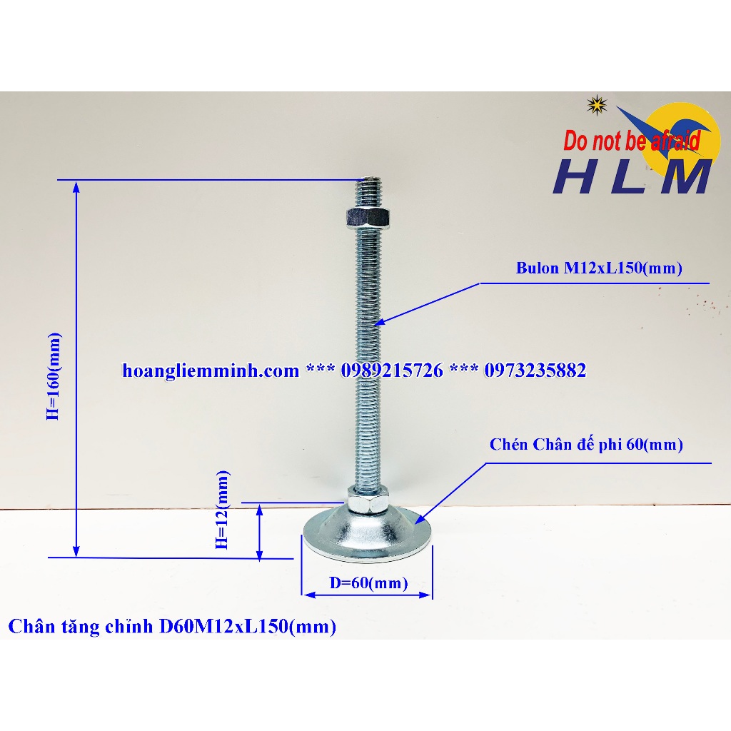 Chân Tăng Chỉnh sắt xi D60M12xL150(mm) |Chân tăng chỉnh