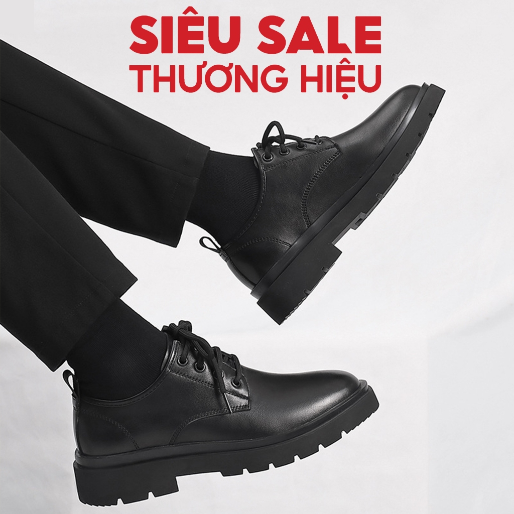 Giày da bò Chunky Derby Black giày Tây Nam Công Sở Cao Cấp, giày da bò nguyên tấm, bảo hành chính hãng