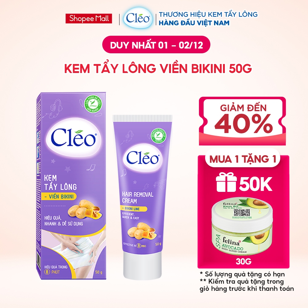 Kem tẩy lông vùng kín viền bikini Cléo 50g hỗ trợ che tên sản phẩm