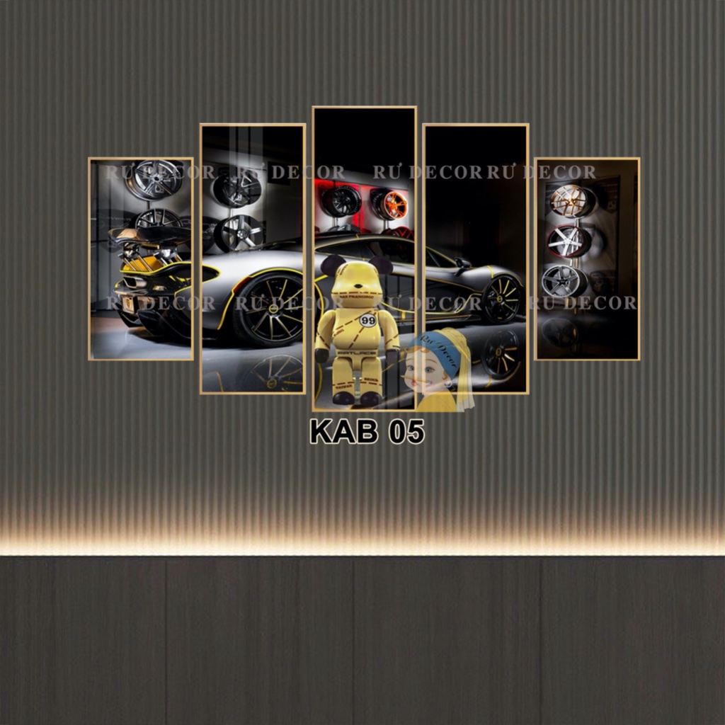 Bộ 5 Tấm Tranh Ghép Gấu Bearick Siêu Xe Tráng Gương Dán Tường Kèm Keo Dán Sẵn 3M BH Vận Chuyển Decor Nhà Cửa Hiện Đại