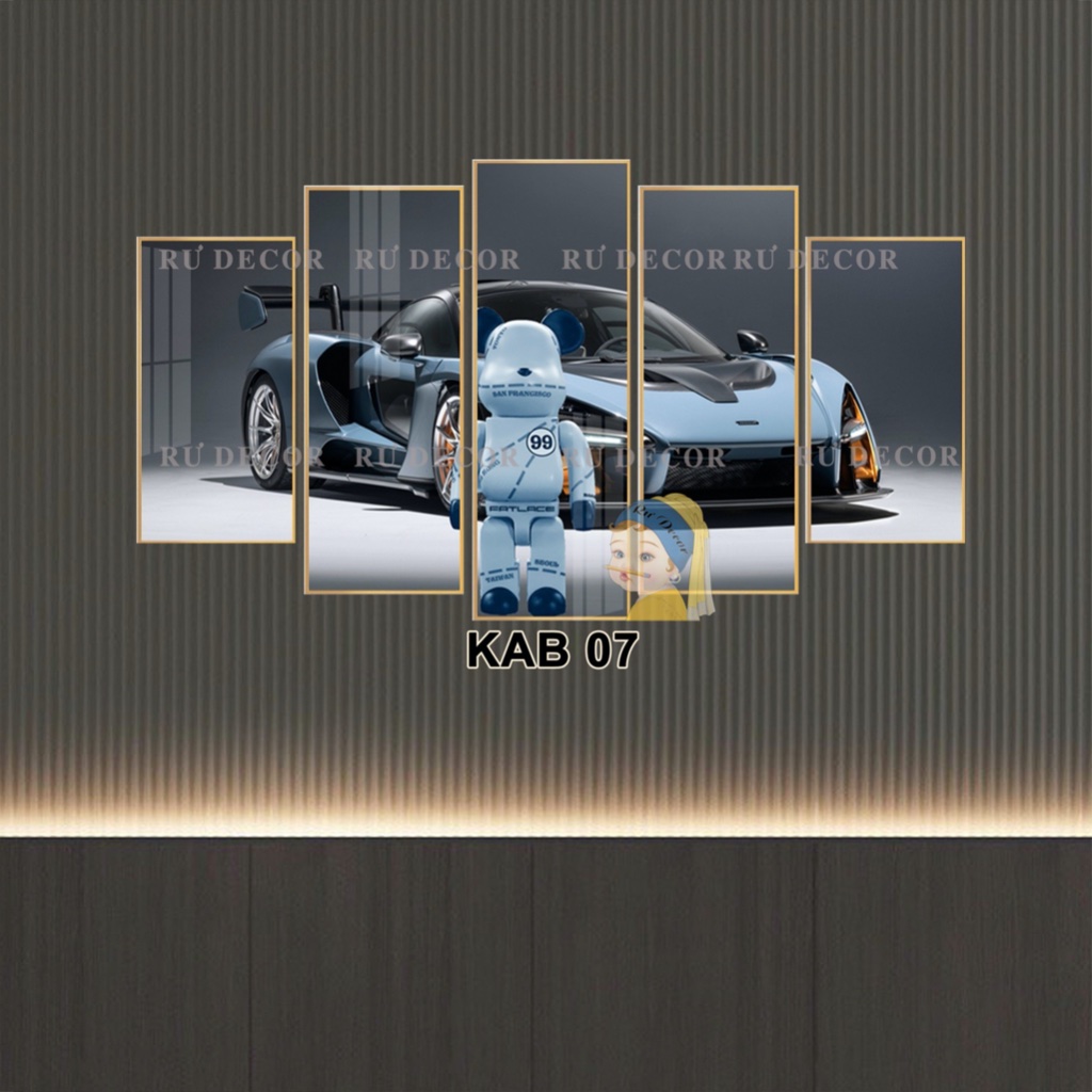 Bộ 5 Tấm Tranh Ghép Gấu Bearick Siêu Xe Tráng Gương Dán Tường Kèm Keo Dán Sẵn 3M BH Vận Chuyển Decor Nhà Cửa Hiện Đại