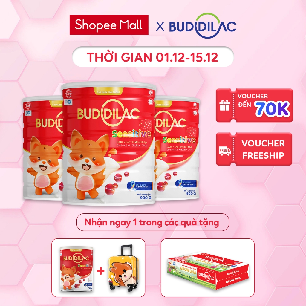Combo 3 hộp sữa dinh dưỡng Buddilac sensitive 900g