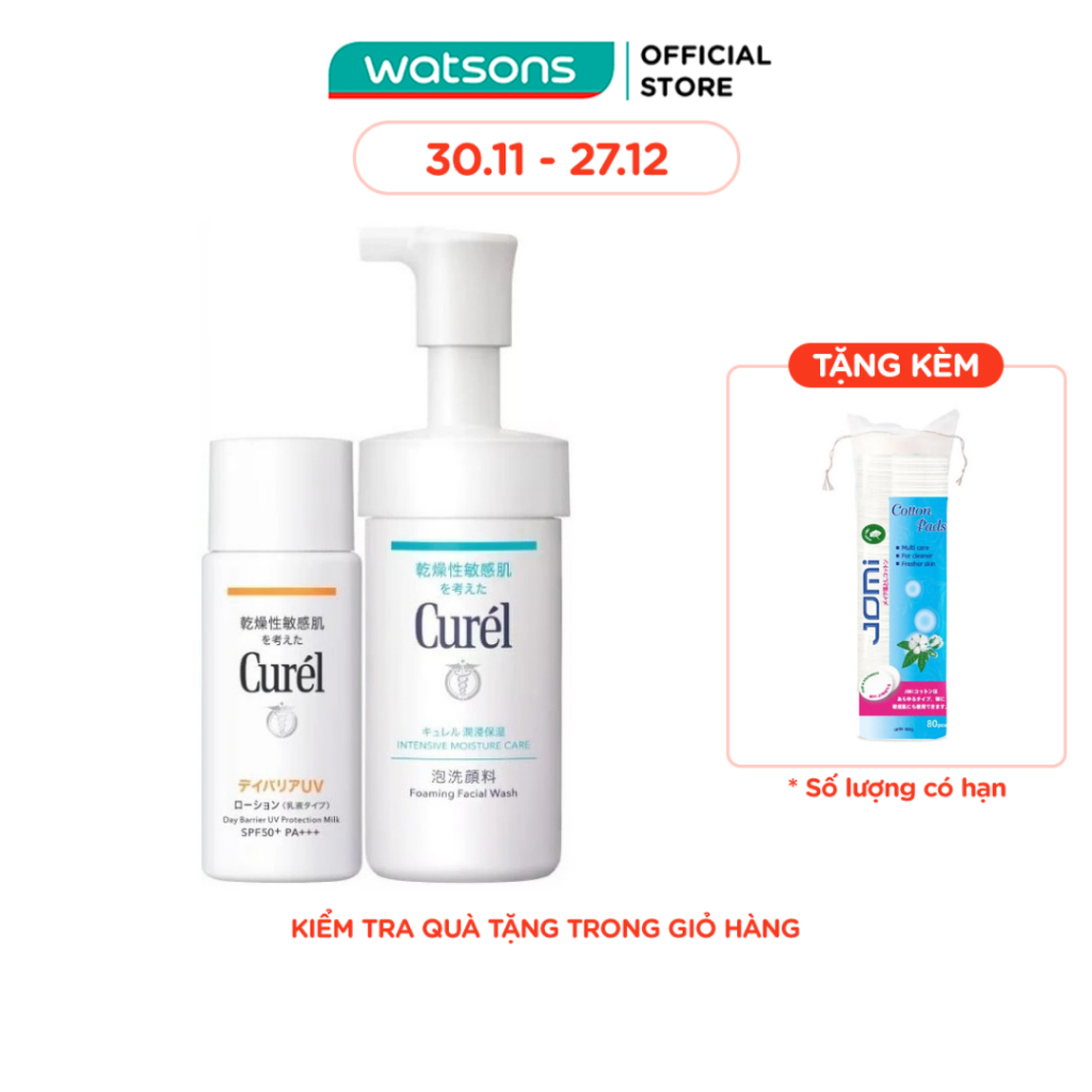 Combo Curél (Sữa Chống Nắng UV SPF50+ PA+++ 60ml Tặng Sữa Rửa Mặt Cấp Ẩm Chuyên Sâu Dạng Bọt 90ml)