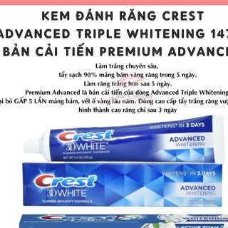 Kem đánh răng Crest 3D White Advanced Tripple Whitening 147G