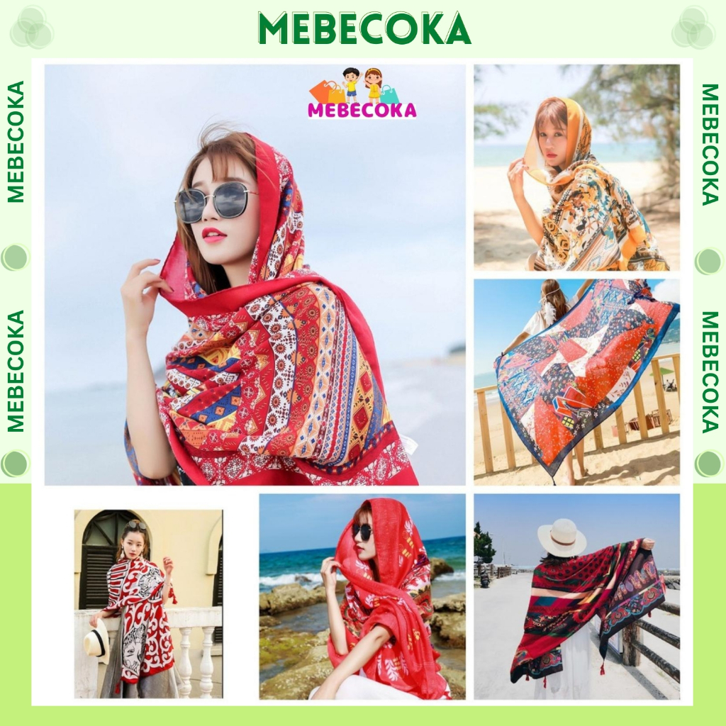 Khăn choàng boho đi biển, khăn choàng thổ cẩm, phong cách vintage MEBECOKA