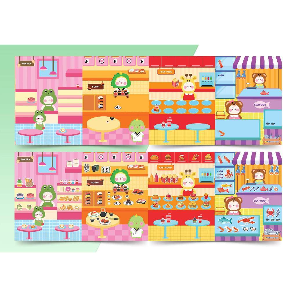 Sách Trò chơi Đồ hàng Phố Ẩm Thực  - Sách tương tác bóc dán sticker cho bé