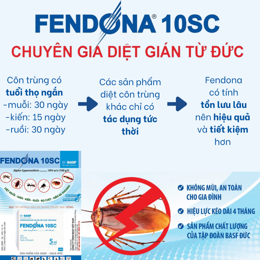 Xịt tường diệt và phòng muỗi, côn trùng Fendona 10SC 5ml pha 1 lít không mùi, hiệu quả 6 tháng Hợp Trí