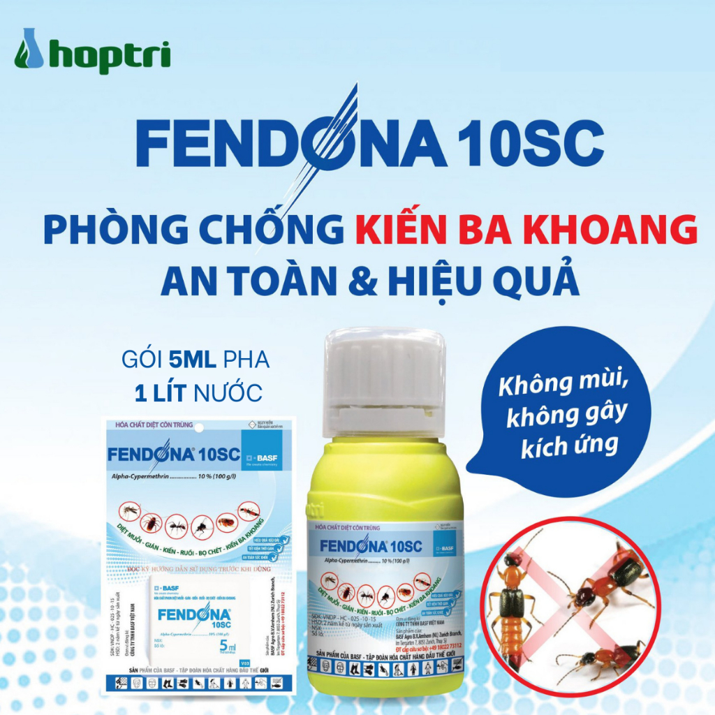 Xịt tường diệt và phòng muỗi, côn trùng Fendona 10SC 5ml pha 1 lít không mùi, hiệu quả 6 tháng Hợp Trí