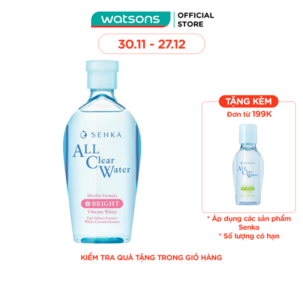 Nước Tẩy Trang Senka Micellar Dưỡng Trắng All Clear Water Micellar Formual White 230ml