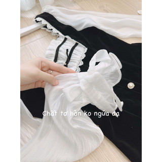 Đầm nhung đen phối tơ