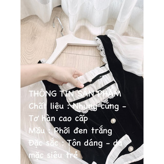 Đầm nhung đen phối tơ