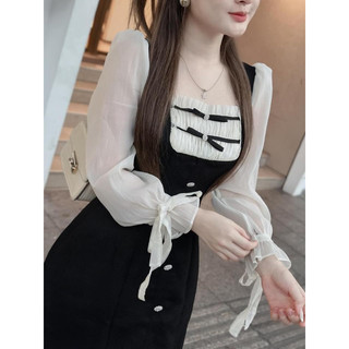 Đầm nhung đen phối tơ