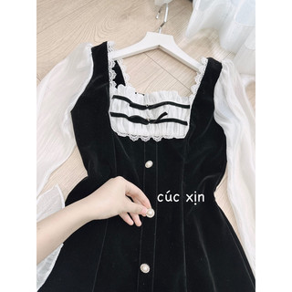 Đầm nhung đen phối tơ