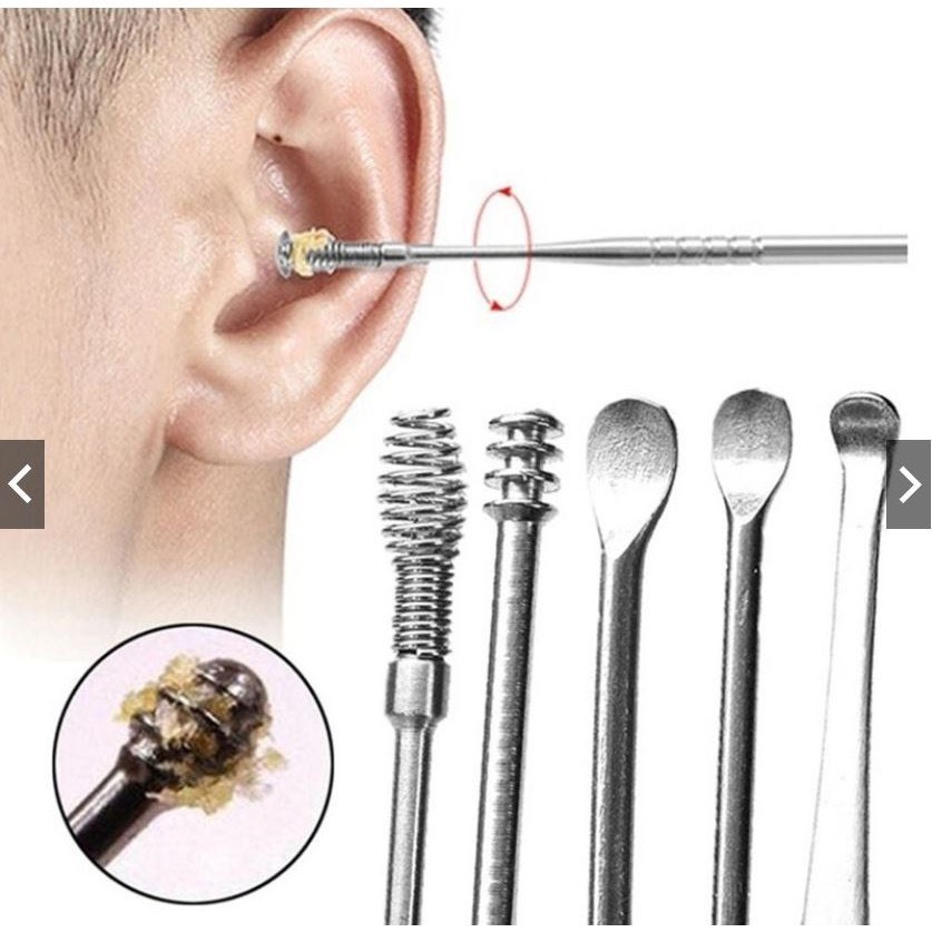 Bộ Dụng Cụ Ngoáy Tai 6 Món Vỏ Đựng Bằng Nhựa Có nắp đậy Có Móc Khoá Tiện Lợi - Bộ Dụng Cụ lấy Ráy Tai Chuyên Dụng