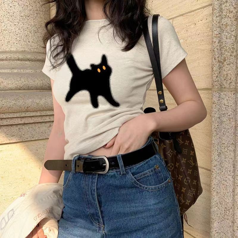 Áo baby tee Áo Thun Tay Ngắn Hở Vai Dáng Ôm Màu Xám Hoa