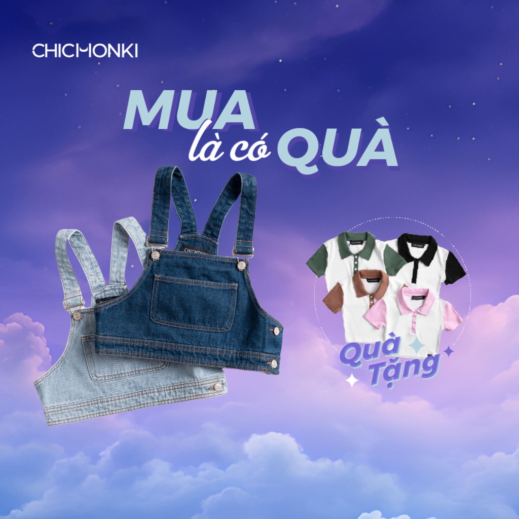 Áo yếm jean CHICMONKIphom croptop (2 màu) - CROPTOP YẾM DENIM CMJ1399
