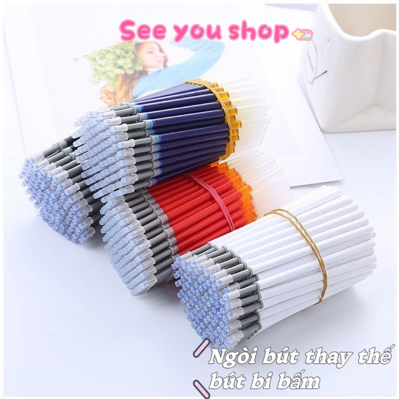 Combo Ruột Bút Bi Bấm 0.5mm 11cm – Set 50/100 Ngòi Bút Thay Thế, Mực Nước Viết Trơn Đều