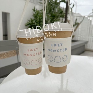 Túi Quai Vải Đựng Ly Trà Sữa In Cừu Lazy Vải Canvas ( Chỉ Vừa Ly 540ml trở lại )