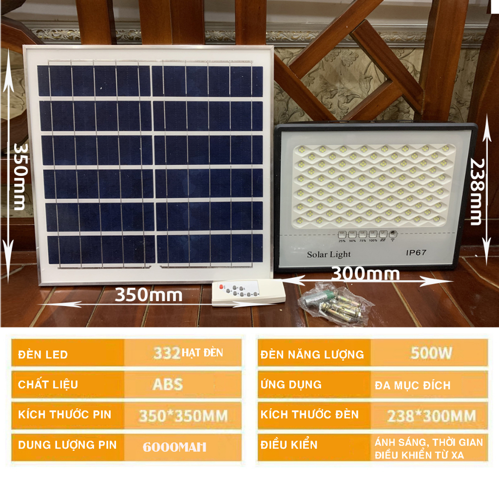 Đèn Led Năng Lượng Mặt Trời 500W Bảo Hành 12 Tháng - Đèn LED năng lượng mặt trời siêu sáng chống nước có điều khiển