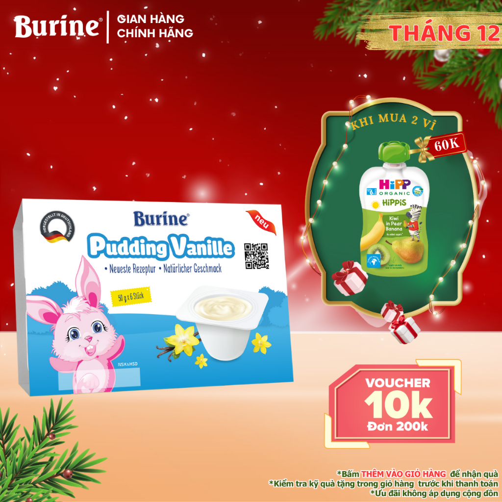 Pudding Ăn Dặm Burine Vị Vani Dành Cho Bé Từ 6 Tháng Tuổi, Giúp Cung Cấp Vitamin, Dưỡng Chất, Bổ Sung Năng Lượng