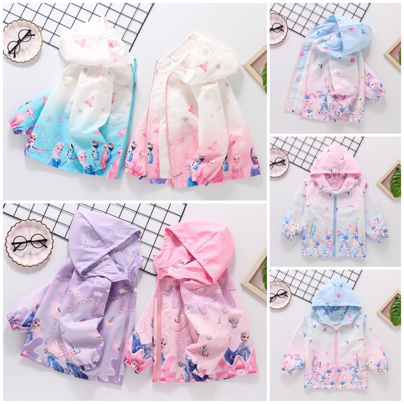 Áo khoác gió thu đông 2 lớp siêu nhẹ, size đại họa tiết dễ thương cho bé gái từ 3 đến 12 tuổi