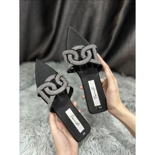 Dép lê nữ quai xoắn đồng TIỀN đính đá mũi nhọn