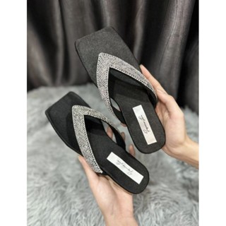  Dép lê nữ mũi VUÔNG quai kẹp đính đá sáng cao 1cm 