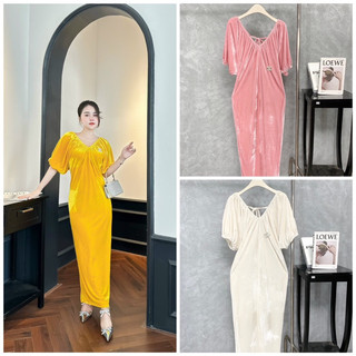 Váy nhung the cổ V tay dơi (không kèm tag chữ X -sale)