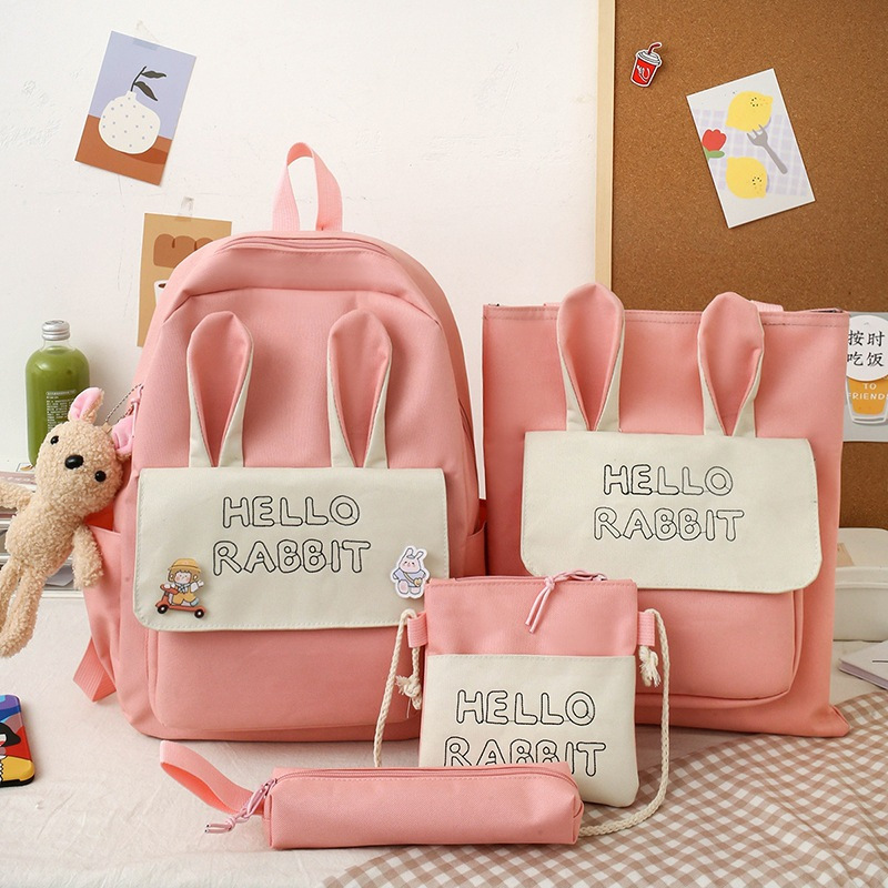 Bộ balo 4 món TAI THỎ RABBIT mang đi học, balo chống thâm nam nữ vừa A4