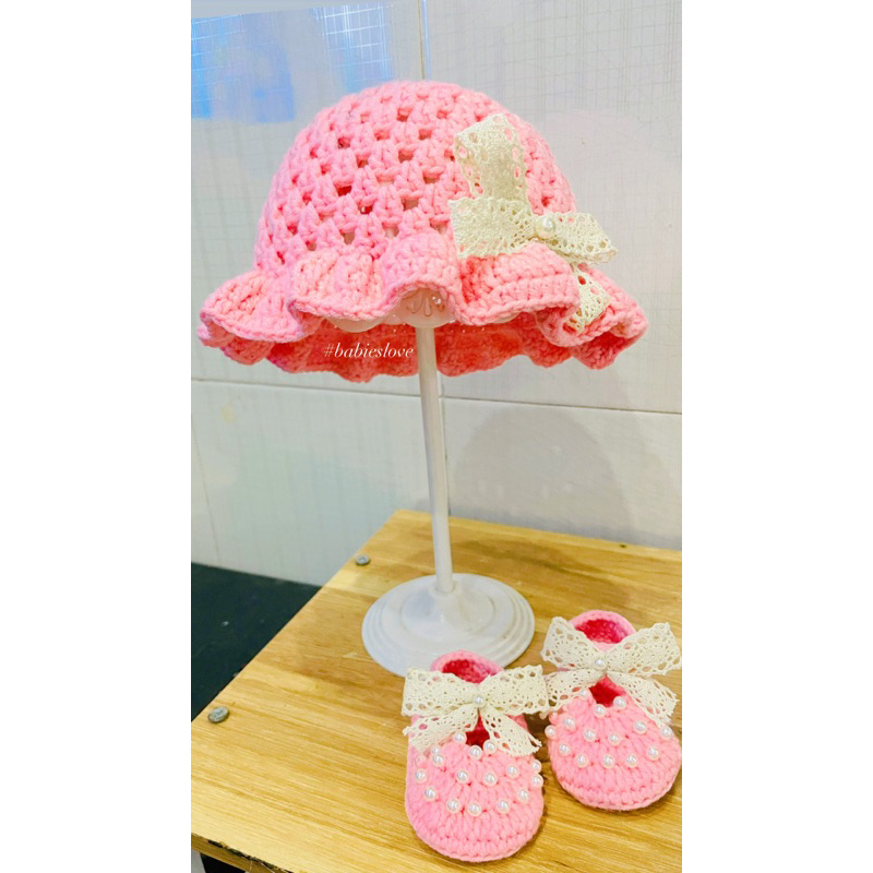 Mũ len nơ Hồng cho bé gái xinh xắn đủ size