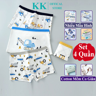 [SET4CÁI] Quần Lót Đùi Bé Trai Set4Cái Cotton Mềm Thoáng, Quần Sịp Boxer Trẻ Em Cho Bé Trai Xốp Kookoo