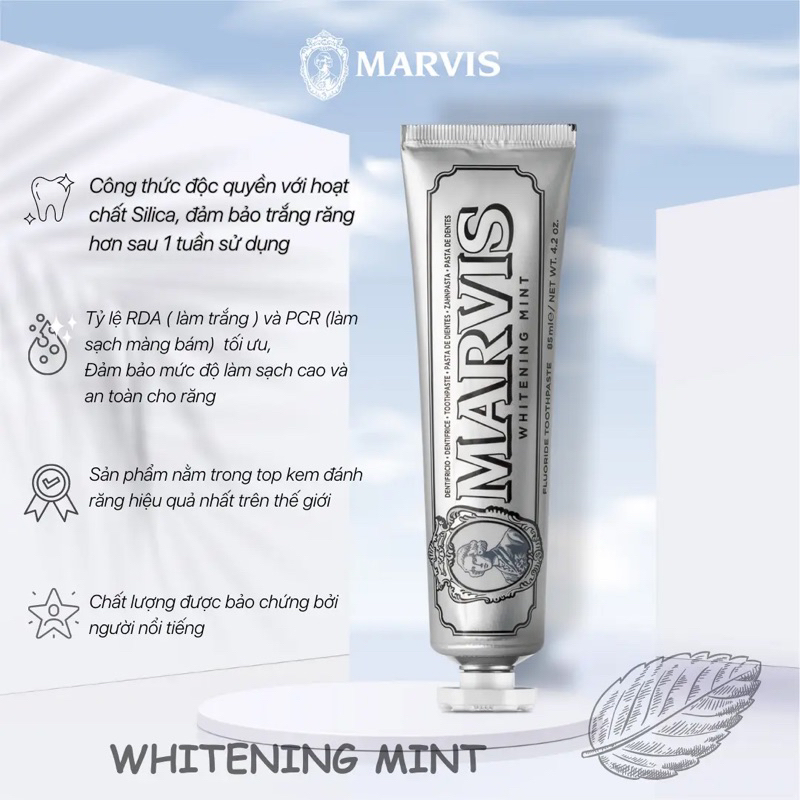 [HÀNG CÔNG TY] Kem Đánh Răng Marvis Whitening Mint 85ml - Màu Trắng